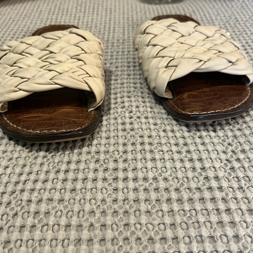 Sam Edelman Womens Braided Woven Cream Leather Slide Slip On Flat Mule Sandals 7 - Picture 6 of 8